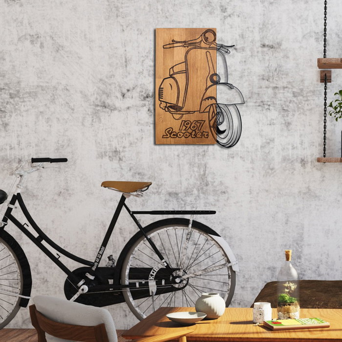 Wallity Nostalgic Scooter Escultura de pared Negro y Nogal